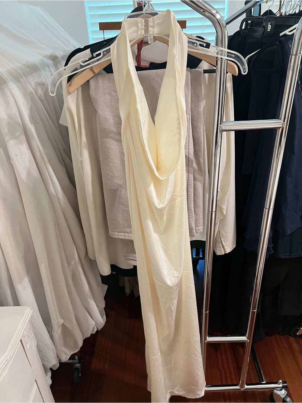 Cream Draped Halter Maxi Dress